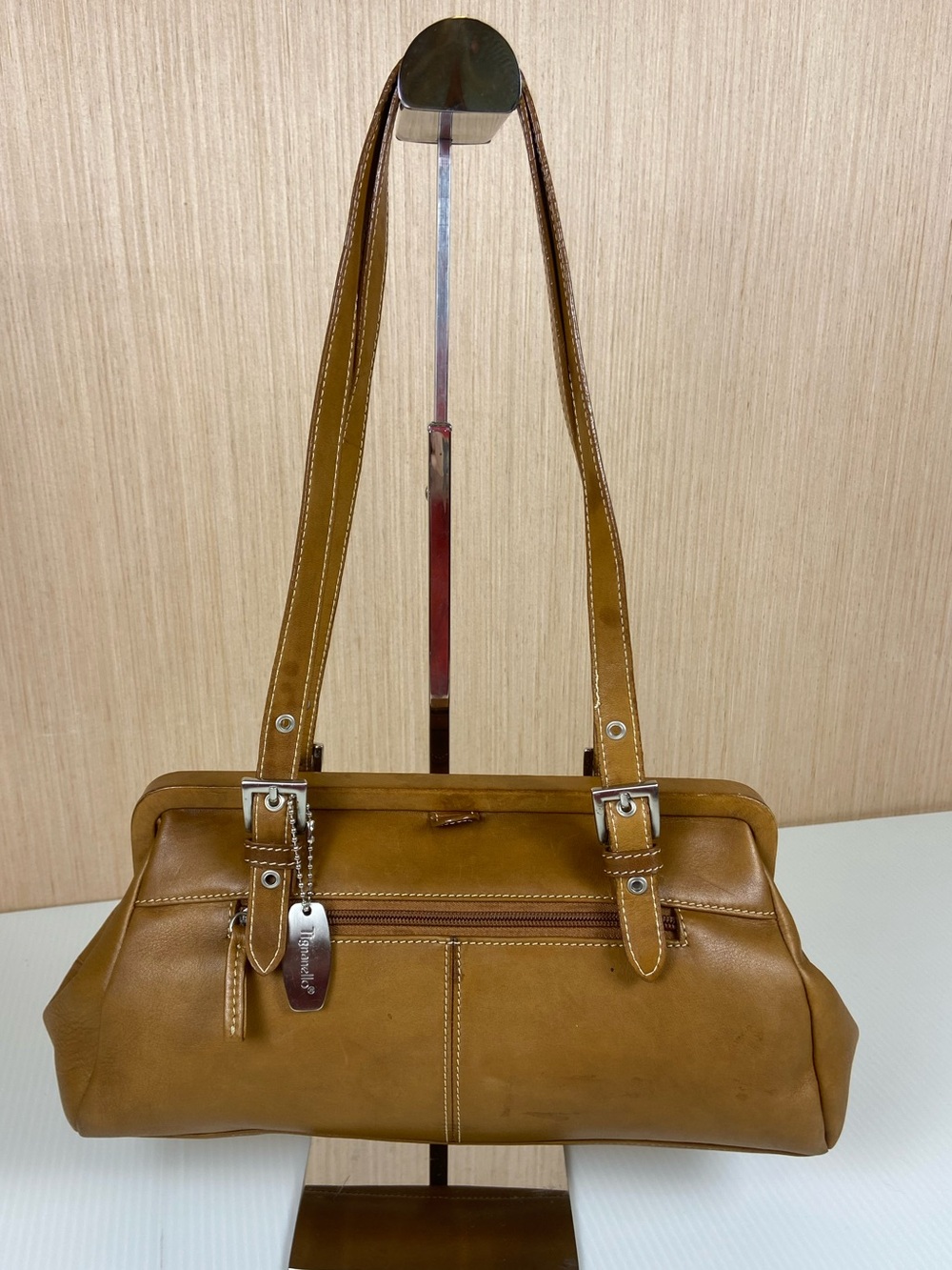 Vintage Tignanello Cognac Leather Frame Top Shoulder Bag Doctor Satchel